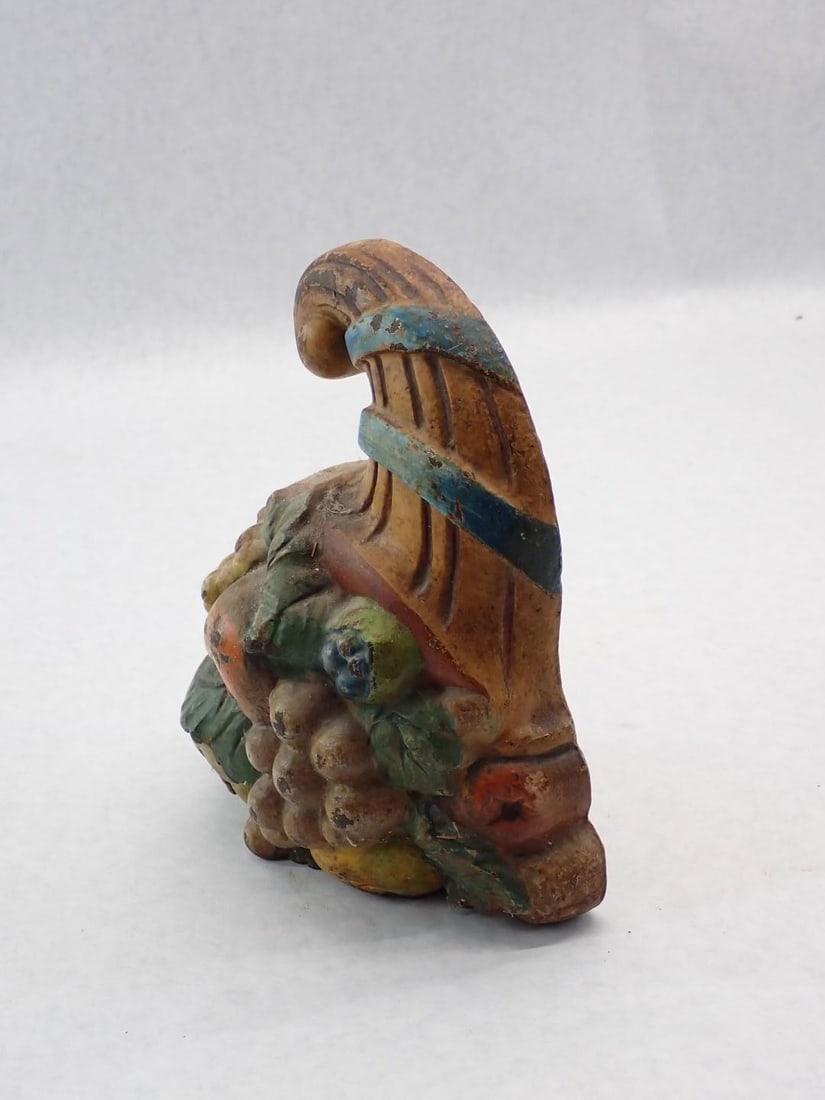 Antique Polychrome Cornucopia Cast Iron Door Stop - 3