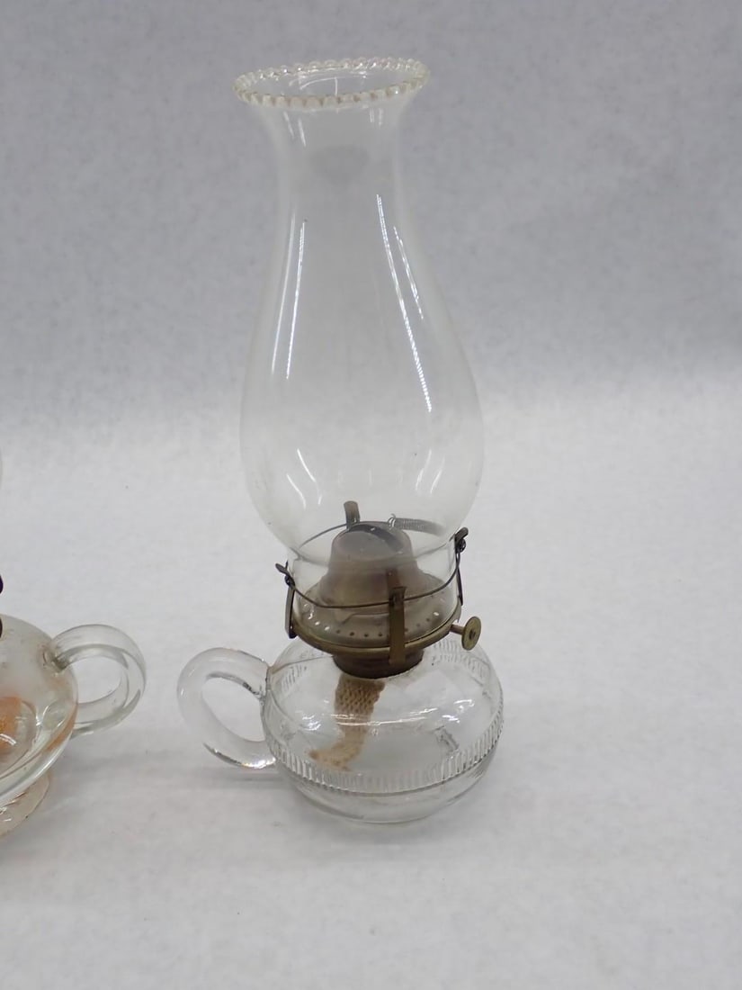 (2) Antique Clear Glass Kerosene Finger Lamps - 4