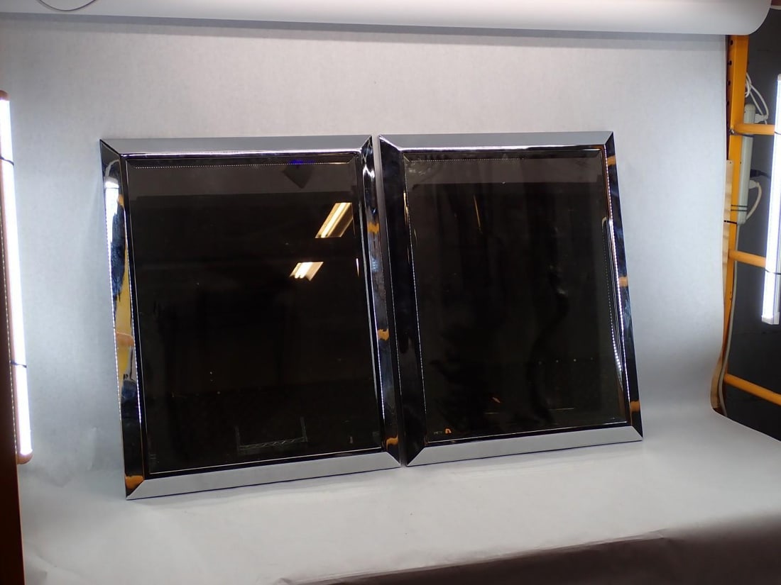 Pair of Contemporary Polished Chrome Framed Beveled Glass Mirrors - 2