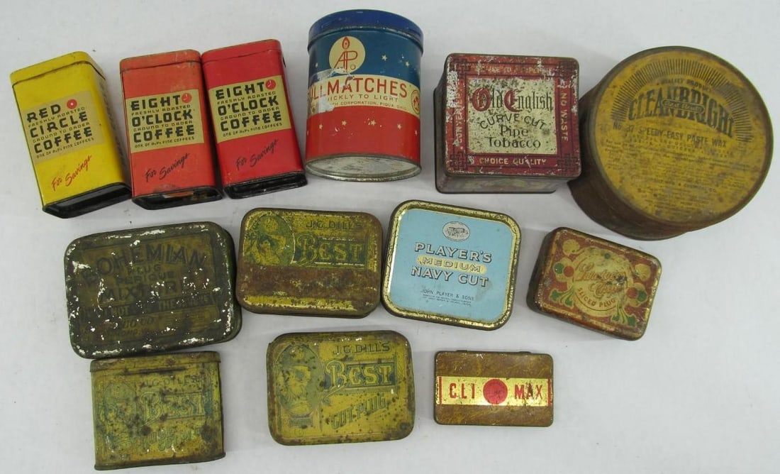 (13) Antique Tobacco & Advertising Tins: (13) Antique Tobacco & Advertising Tins