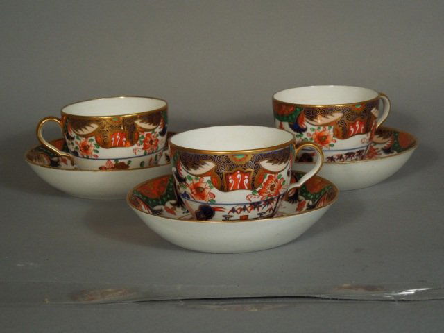 3 Spode Cups and Saucers Pattern # 967 Circa 1810: 3 beautiful Spode Japan pattern # 967 cups and saucers. Circa 1810