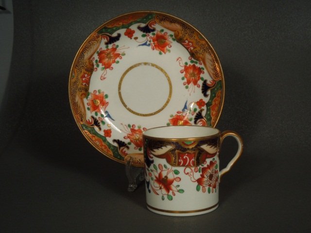 SPODE, COFFEE CAN & SAUCER, c.1805. #1645: SPODE, COFFEE CAN & SAUCER, c.1805. Japan" Imari pattern in under glaze blue, over painted in iron-red, pink and green. Richly gilded. Pattern #1645 Circa 1810. Good condition. #3