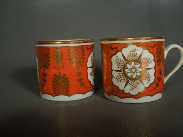 2 Coalport or Miles Mason Porcelain Mug Circa 1800: 2 lovely early 19th century Coffee Cans made by one of the important porcelain makers Circa 1800-10. These all came from the Wagner Estate.