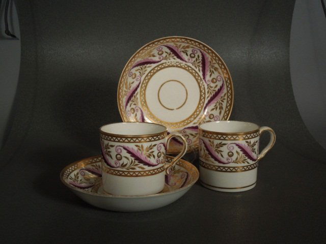 Coalport Porcelain Coffee Can & Saucers Circa 1810: Pair of early 19th century coffee cans and saucers made by one of the important porcelain makers Circa 1800-20. These all came from the Wagner Estate.