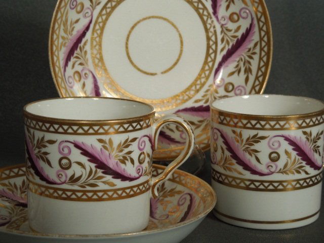 Coalport Porcelain Coffee Can & Saucers Circa 1810: Pair of early 19th century coffee cans and saucers made by one of the important porcelain makers Circa 1800-20. These all came from the Wagner Estate. Good condition. #2