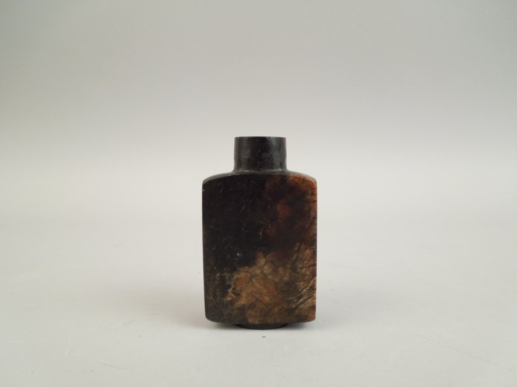 Vintage Chinese Hardstone Snuff Bottle: Beautiful old Chinese hardstone snuff bottle with opening on bottom; measures 2 1/4"; We have quite a few snuff bottles from the Wagner estate collection that we are listing.