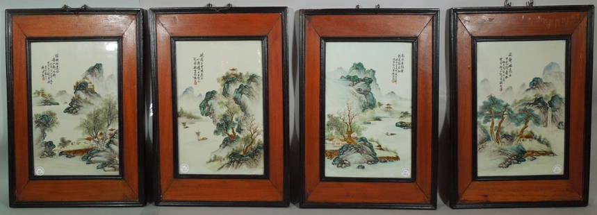 Four Chinese Porcelain Republic Period Plaques: Four very fine quality important Chinese Republic period and of the period porcelain wall plaques; with artist inscription, signature, and seal which we believe that these were done by a very importan