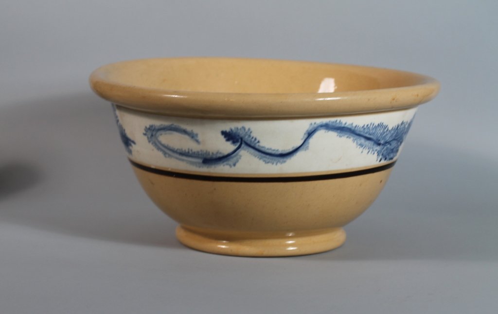 American Antique Mocha Yelloware Large Bowl: American Antique 19th century Mocha Yelloware large bowl: measures 11 1/2" in diameter.