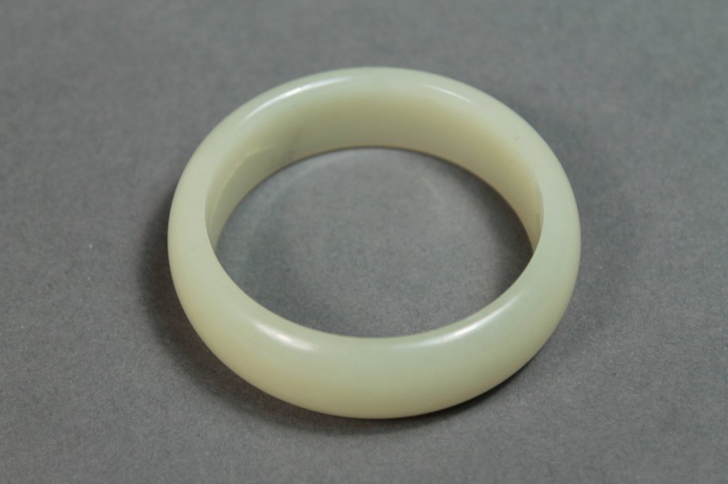 Vintage Jade Celadon Color Mutton Fat Bangle: Fine quality Vintage old Jade celadon mutton fat bangle bracelet; measures 2 1/2" d.
