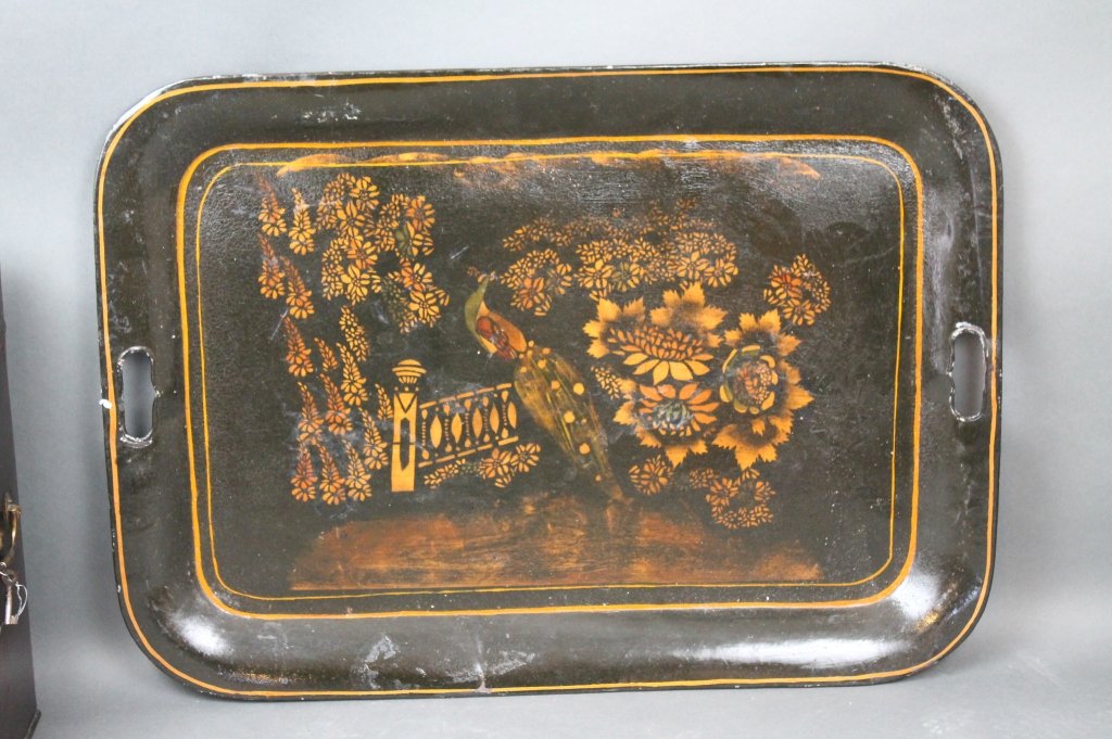Antique Tole Painted large Tray: Beautiful Antique Tole Painted large Tray; measures 24"