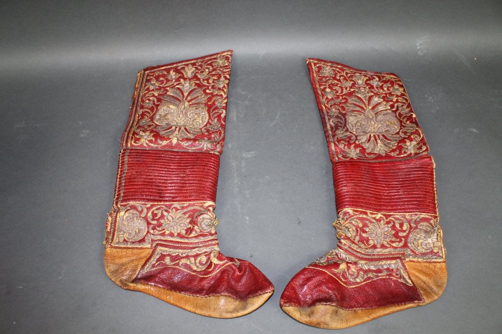 Antique Chinese Leather Boots: Antique Chinese leather Boots with beautiful work.