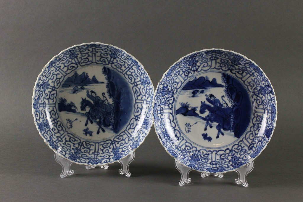 Chinese Chenghua Marked Blue & White Kangxi Bowls: Chinese 18th c. porcelain Ming Chenghua marked blue and white bowls but I believe these to be Kangxi Period 1662-1722; Good condition with just minor fritting to edge consistent with age. Measures 23 