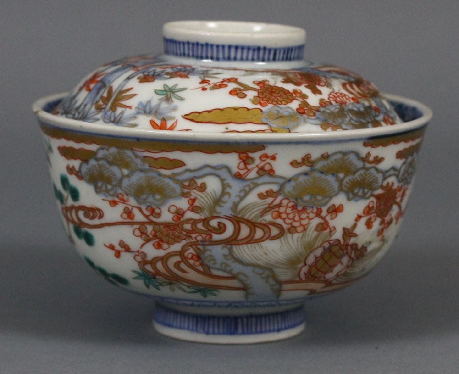Antique Japanese Imari Covered Bowl: Antique Japanese Imari signed Covered Bowl; good condition; measures