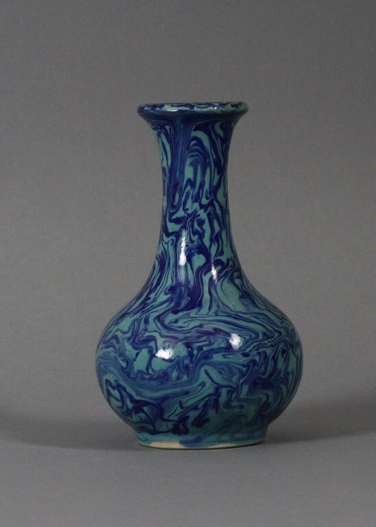 Chinese 18/19th c. Robins Egg Blue Ground Vase: Chinese 18/19th century Robins Egg Blue Ground Vase with great blue decoration; measures 11.5 cm / 4.5 inches tall.