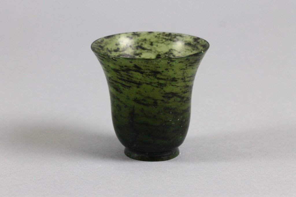Chinese Spinach Jade Cup: Chinese early 20th century Spinach Jade Cup; measures (5.5cm) We are proud to offer a fabulous collection of antique snuff bottles and Fine quality antique jade from the Blake Collection.