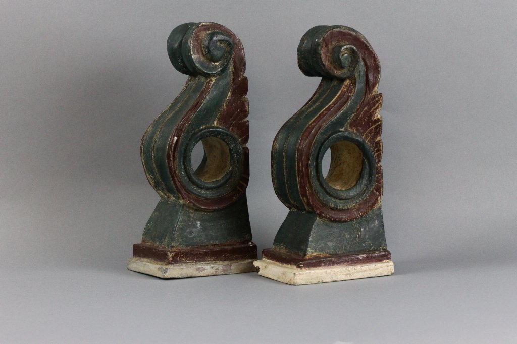 French Old Painted Scrolled Wood Wall Bracket: Antique French Painted Scrolled Wood Wall Bracket; measures 11" tall.