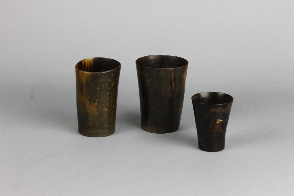 Three English 18/19th century Horn Beakers: Three English 18/19th century Horn Beakers; largest measures (9cm) 3.5'' tall.