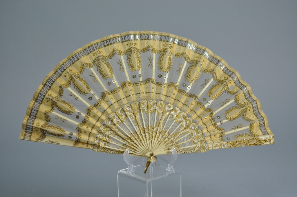 Superb French 19th Century Ivory and Silk Fan: Superb French 19th Century Ivory and Silk Fan; measures (23cm) 9" L. Provenance; collection of Paul Schreiber of Paris, France, stepfather of Jacques Dufeu.