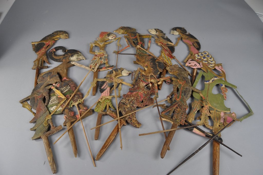 Balinese Vintage Lot of Shadow Puppets: Lot of Balinese Vintage Shadow Puppets; largest measures (54cm) 21.5"h.