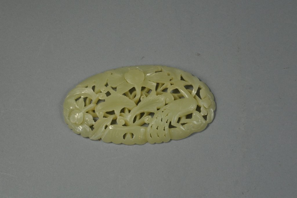 Vintage Chinese Mutton Fat Celadon Jade Carving: Vintage Chinese Mutton Fat Celadon Jade Carving; measures (12cm) 3.75" w.