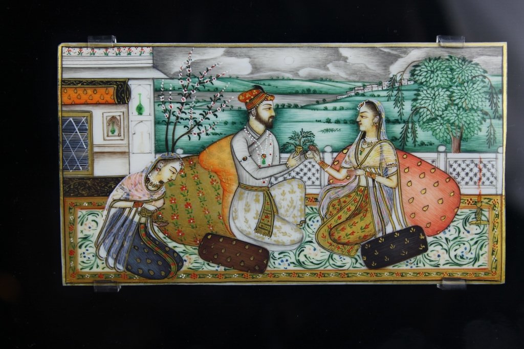 Fine Quality Persian India Painting on Ivory: Fine Quality Persian Painting on Ivory; Royal Couple Rajasthan, India;measures 10" x 9".