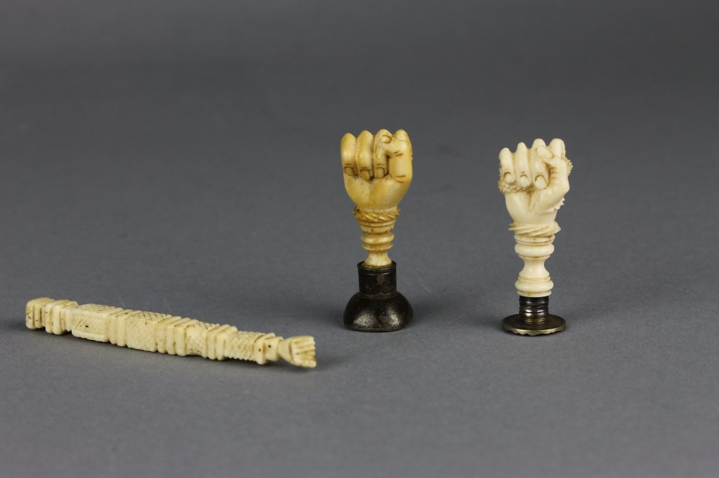 Three Antique Carved Ivory & Silver English Seals: Three Antique Georgian Carved Ivory & Silver English Seals with fabulous quality carving; The Andrew Mellon Collection United States Ambassador to the United Kingdom; tallest measures (8cm) 3.25'' tal