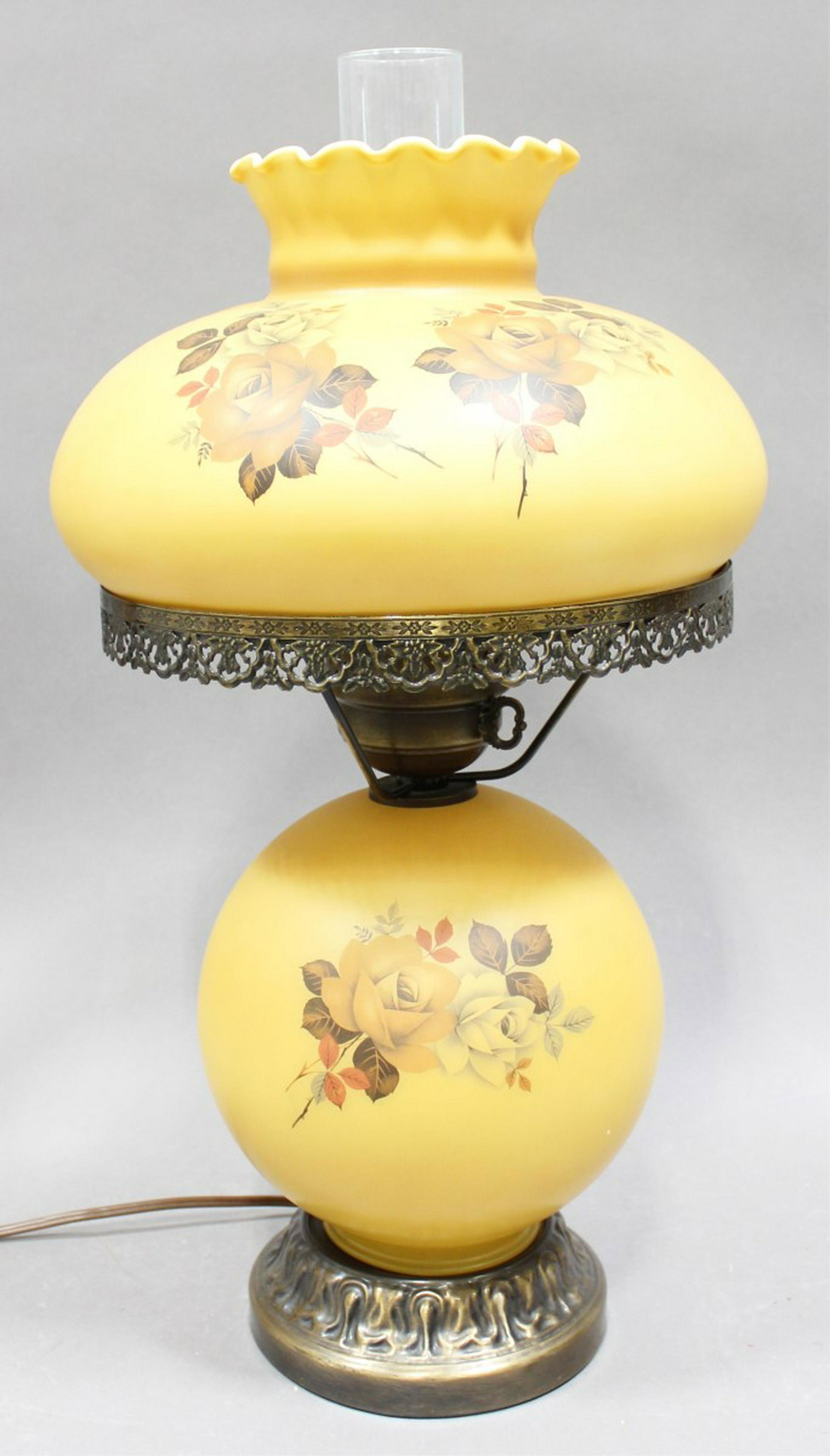 GONE WITH THE WIND LAMP: GONE WITH THE WIND LAMP -double globe form with hand painted floral motif, electrified. Height: 22 in.