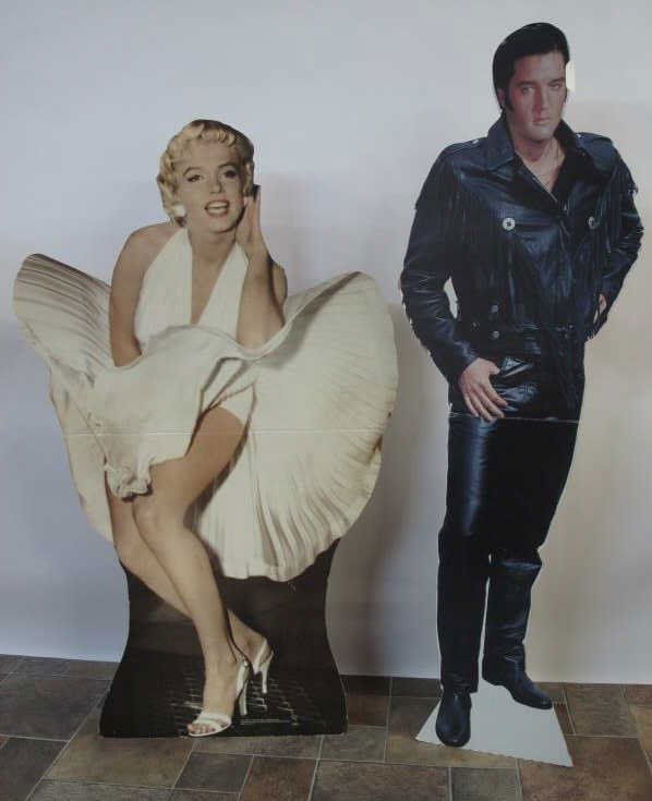 ELVIS & MARILYN STAND-UPS (2): life-size character stand-ups of Marilyn & Elvis. Marilyn: © 1994 Sam Shaw. Marilyn Height: 63.25 in. Elvis Height: 70.5 in.