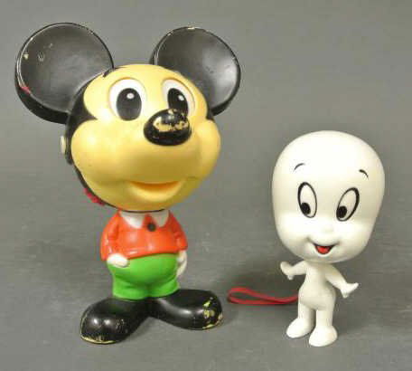 MICKEY MOUSE AND CASPER PULL STRING TOYS: pull string activates voice box with numerous recordings. Mickey: 7.25 in. tall Casper: 4.75 in. tall