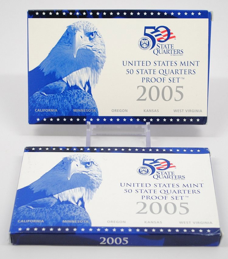2005 GENUINE US MINT 25c PROOF SET: Winner shall receive (1) set precisely resembling the set shown here. Buyer shall receive one (1) 2005 Genuine US Mint 25c Proof Set. U.U (KVSM F)