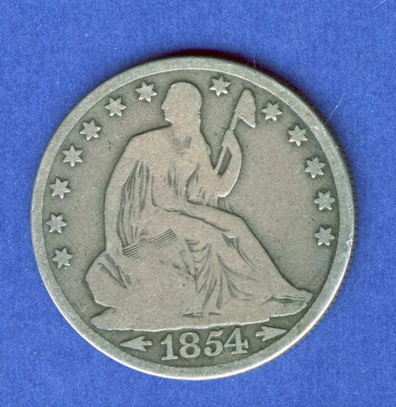 1854-O SEATED LIBERTY HALF DOLLAR GOOD CONDITION: We recently uncovered, hidden deep in the Northwest Forest in the Northwest a very rare collection of United States Half Dollars. Most like this one, has a nice original patina. 1854-O SEATED LIBERTY