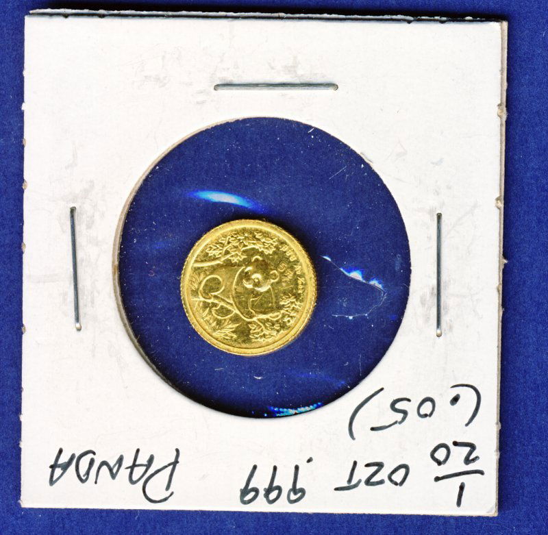 1992 1/20 OUNCE GOLD PANDA COIN DAMAGED : Winner shall receive the exact 1/20 ounce gold Panda coin shown here. Please look at the supersized scan closely, there are a few knicks here and there. 1992 1/20 OUNCE GOLD PANDA COIN DAMAGED IR (KVM