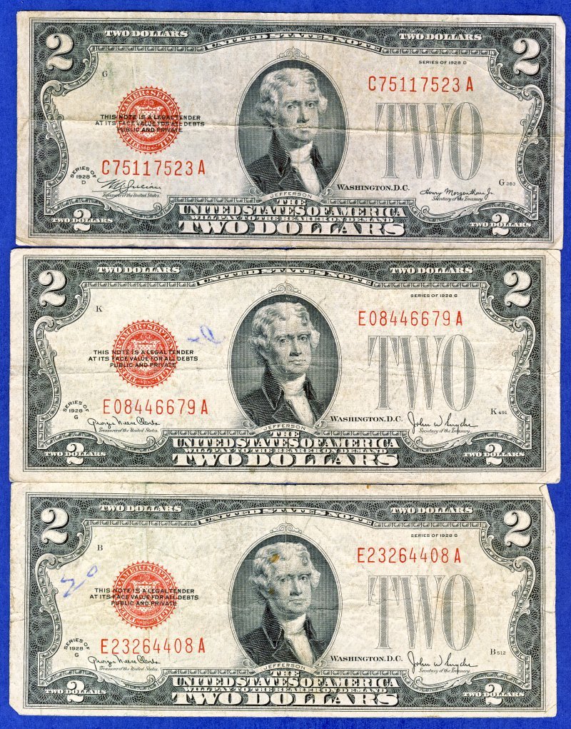(3) 1928 $2 DOLLAR RED NOTES: Winner shall receive item shown here. (3) 1928 $2 DOLLAR RED NOTES LB (KVMM LB)