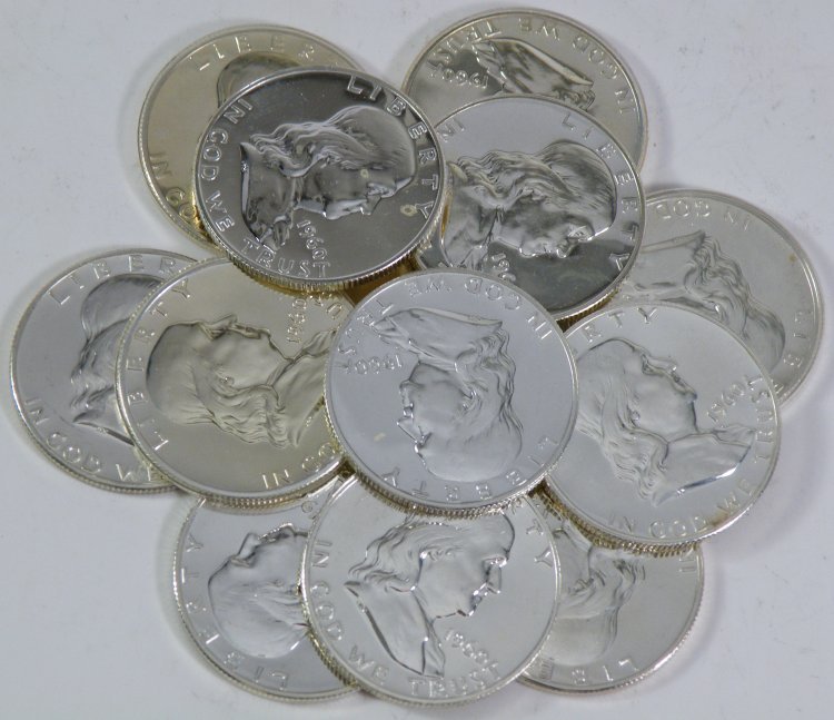 RARE PROOF 1960 FRANKLIN .50c HALF DOLLAR 90% SIL: Each of these silver coins shown here were manufactured by the United States Mint in proof condition. The coins are given special care in their striking and that's what gives the coins their mirro