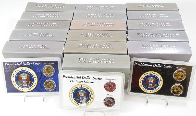 $102 FACE VALUE 24 KARAT GOLD PLATINUM DOLLAR COL: Winner shall receive all 17 packages shown here. Each package contains six collectible United States legal tender one dollar coins in each package to of the coins are layered in pure 24 karat gold and