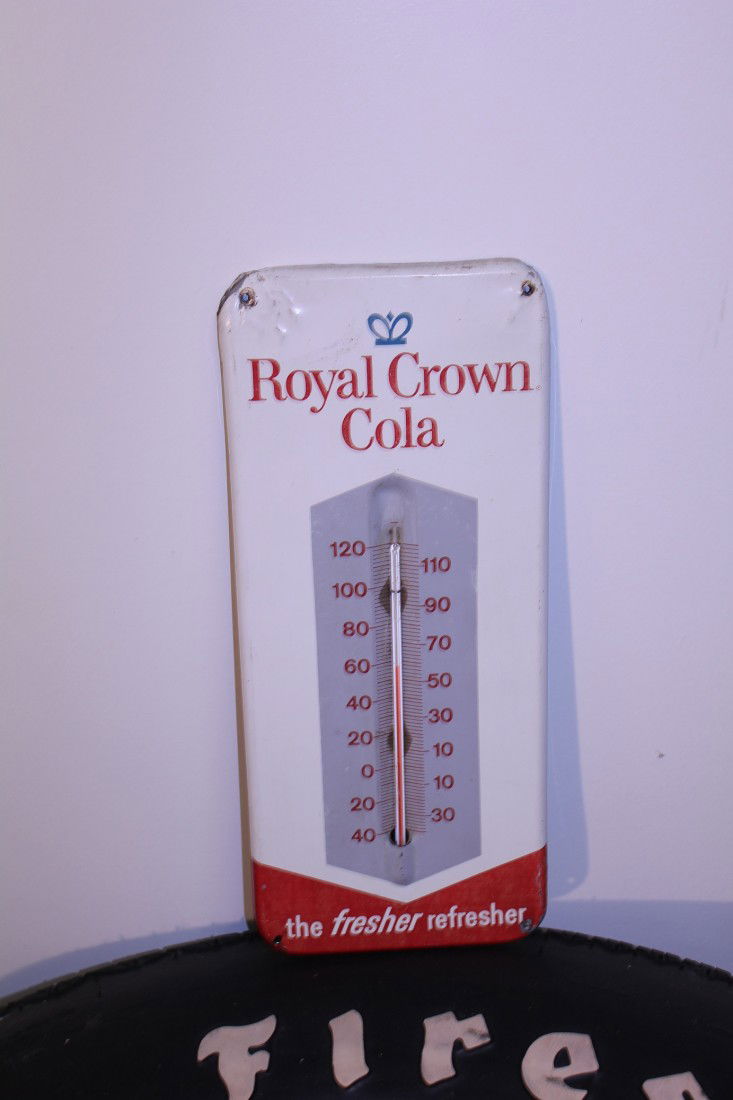 ROYAL CROWN (RC) COLA ORIGINAL SMALL THERMOMETER: This is an original item, NOT a reproduction item which dates from approximately the mid 1960‘s. This particular item is rare due to its smaller size than most other advertising signage and thermome