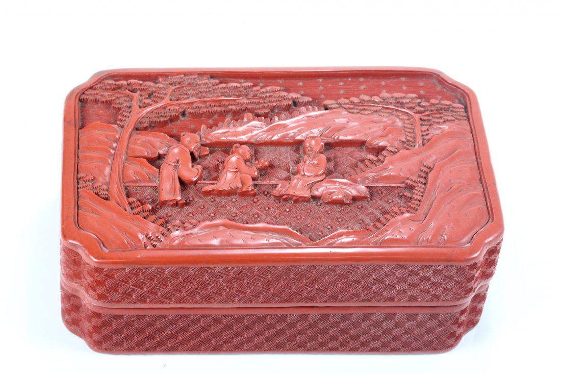 076: Late Qing Dynasty red carved cinnabar lacquer box: Later Qing Dynasty red carved cinnabar lacquer box .H:25cm.