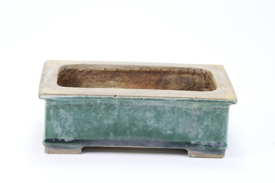 036: Green -glazed rectangular pot