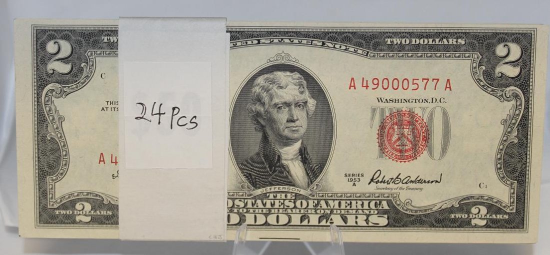 United states, United states Note, 2 Dollar Notes,: United states, United states Note, 2 Dollar Notes,1953A, 24 Pcs in sequence. All in Uncirculated condition. From: A 49000577A to: A 49000600A