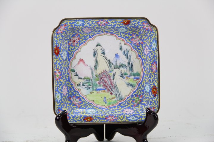 BRONZE FETAL ENAMEL PLATE: Bronze Fetal enamel characters plate. Late Qing Dynasty.