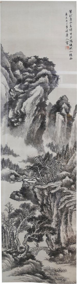 Zhang, Xiong. Chinese Painting Scroll, Certificated.: Ink on paper. Chinese Original Painting by Qing dyansty famous artist Xiong Zhang. Condition: Good.子祥老人张熊，墨色纸本卷ů
