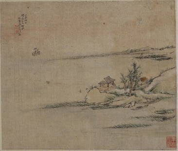 Liang YuWei, Color and Ink Painting .: Traditional Chinese painting, color and ink on silk by famous painting artist in the end of Qing dynasty-Liang, Yuwei. Condition: Good. Size:27x23cm.