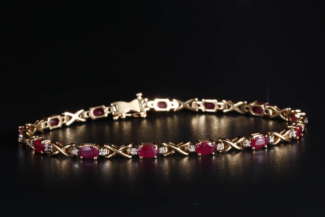 Natural Ruby Beads & Diamonds 10K Bracelet. (1 of 10)