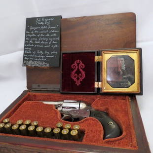 Collector Firearms: Rare Cased Set, Colt Lightning, Serial No. 45945, with etched panel . This rare gun once belonged to "Grayson Mattie Prerosi" also known as Bel Ragazzo,This means "Pretty Boy" in Italian. One of the e