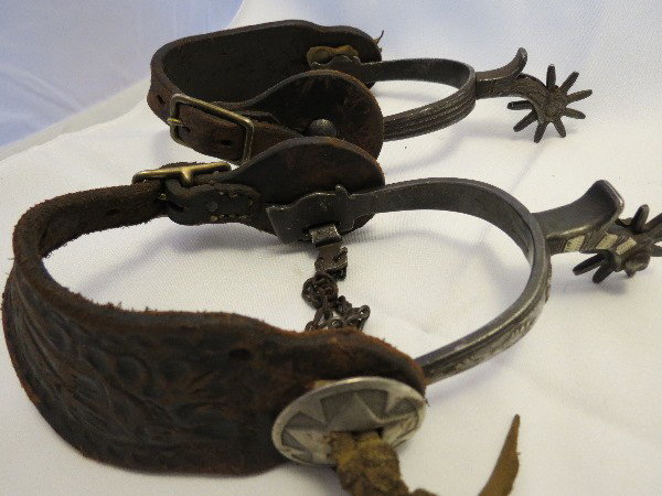 Cowboy Gear: Marked L.D. Stone San Francisco, matched pair spurs, early straps, good condition