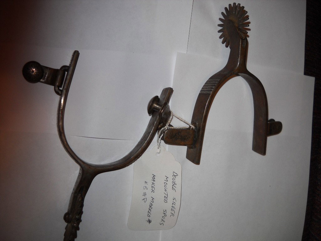 Cowboy Gear: Double Silver Mounted Spurs. Maker Marked K B & P