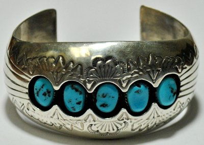Old Pawn Sleeping Beauty Turquoise Sterling Silver: Old Pawn Sleeping Beauty Turquoise Sterling Silver Cuff Bracelet - P. Benally SKU: br0184 Measures 5-3/8 around with a 1-1/4" gap, 1-1/2" wide. "