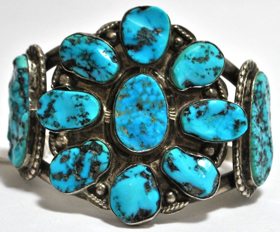 Old Pawn Sleeping Beauty Turquoise Needlepoint Ste: Old Pawn Sleeping Beauty Turquoise Needlepoint Sterling Silver Cuff Bracelet SKU: br0900 Measures 6" around with a 1" gap, 2-3/8" wide. 