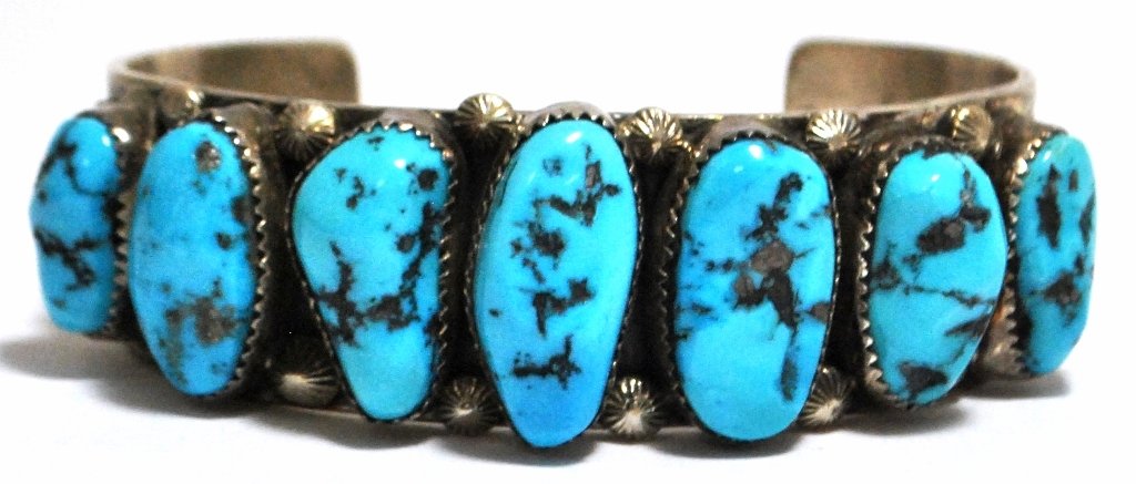 Old Pawn Turquoise Sterling Silver Cuff Bracelet -: Old Pawn Turquoise Sterling Silver Cuff Bracelet - E. Gruber Measures 5-7/8" around with a 1-1/4" gap, 7/8" wide. Weight: 76.1g SKU: br0767