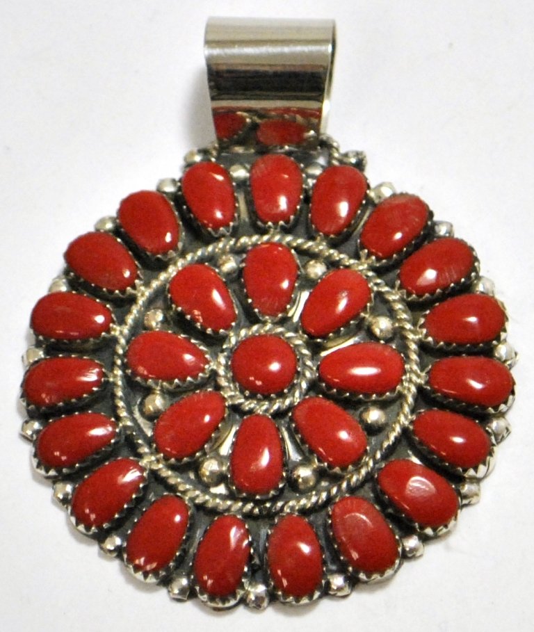 Navajo Coral Cluster Sterling Silver Pendant - Jul: Navajo Coral Cluster Sterling Silver Pendant - Juliana Williams Measures 2-3/8" tall by 1-7/8" wide. Weight: 14g SKU: pp0489